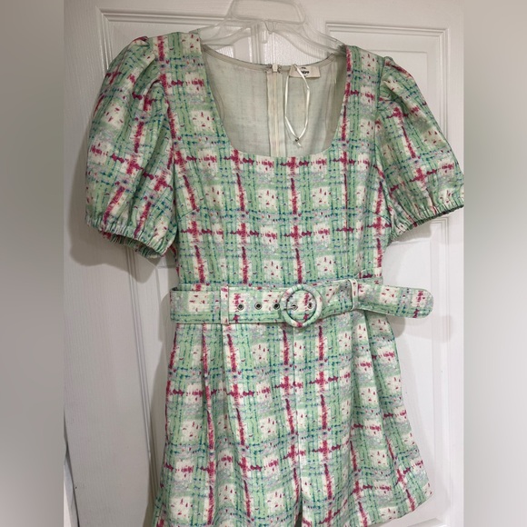 NEW green and pink tweed belted romper - Picture 6 of 11